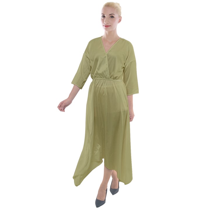 Khaki	 - 	Quarter Sleeve Wrap Front Maxi Dress