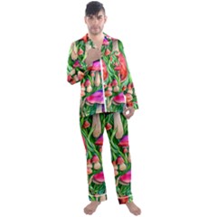 Mushroom Men s Long Sleeve Satin Pajamas Set by GardenOfOphir