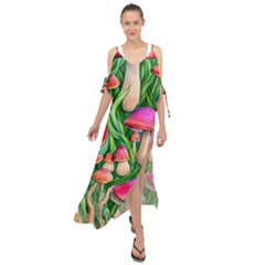 Mushroom Maxi Chiffon Cover Up Dress by GardenOfOphir