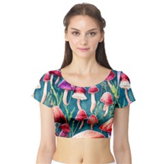 Forest Mushroom Short Sleeve Crop Top by GardenOfOphir