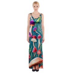 Forest Mushroom Thigh Split Maxi Dress by GardenOfOphir