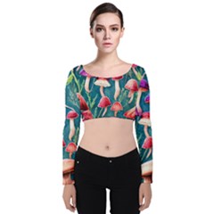 Forest Mushroom Velvet Long Sleeve Crop Top by GardenOfOphir