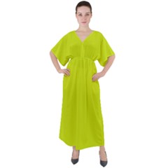 Bitter Lemon Green	 - 	v-neck Boho Style Maxi Dress by ColorfulDresses