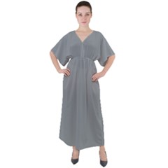 Tradewinds Grey	 - 	v-neck Boho Style Maxi Dress by ColorfulDresses