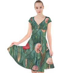 Fairycore Mushroom Cap Sleeve Front Wrap Midi Dress by GardenOfOphir