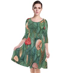 Fairycore Mushroom Quarter Sleeve Waist Band Dress by GardenOfOphir