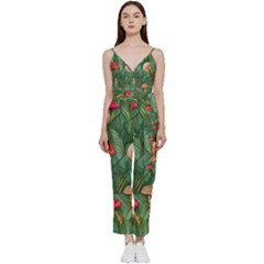 Fairycore Mushroom V-neck Spaghetti Strap Tie Front Jumpsuit by GardenOfOphir