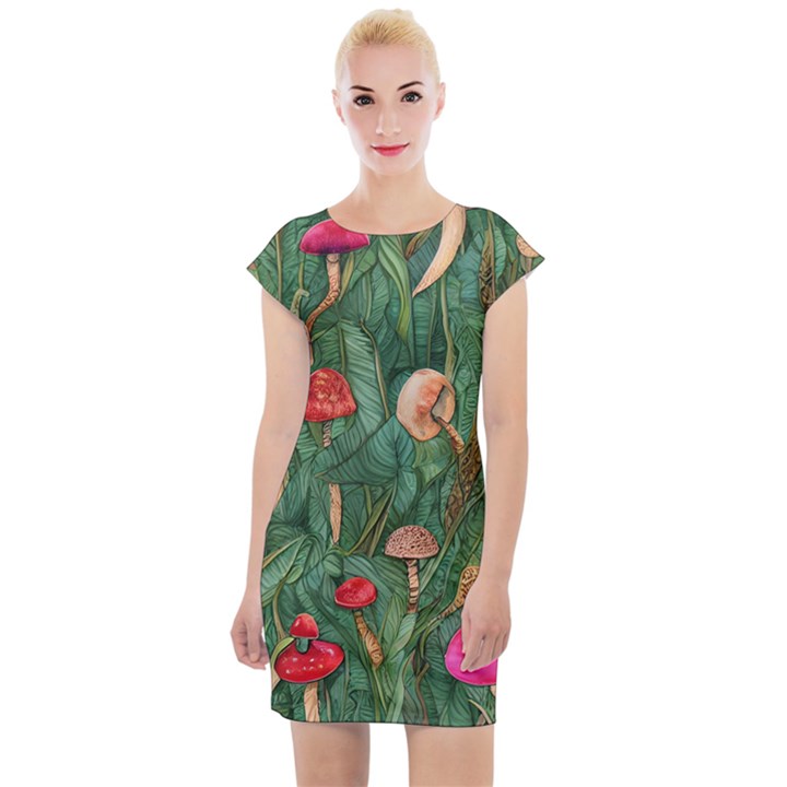 Fairycore Mushroom Cap Sleeve Bodycon Dress