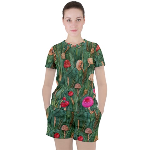 Fairycore Mushroom Women s Tee And Shorts Set by GardenOfOphir