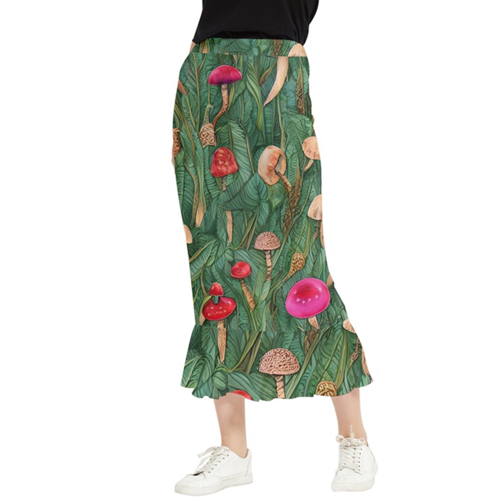 Fairycore Mushroom Maxi Fishtail Chiffon Skirt