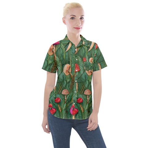 Fairycore Mushroom Women s Short Sleeve Pocket Shirt by GardenOfOphir