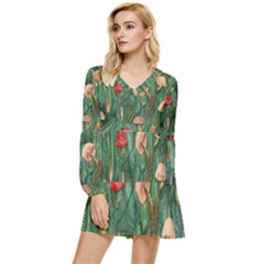 Fairycore Mushroom Tiered Long Sleeve Mini Dress by GardenOfOphir