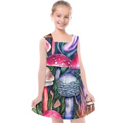 Foraging Mushroom Kids  Cross Back Dress by GardenOfOphir