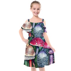 Foraging Mushroom Kids  Cut Out Shoulders Chiffon Dress by GardenOfOphir