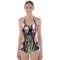 Natural Mushroom Cut-out One Piece Swimsuit by GardenOfOphir