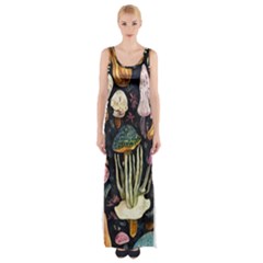 Natural Mushroom Thigh Split Maxi Dress by GardenOfOphir