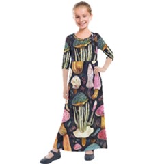 Natural Mushroom Kids  Quarter Sleeve Maxi Dress by GardenOfOphir