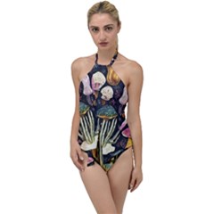 Natural Mushroom Go With The Flow One Piece Swimsuit by GardenOfOphir