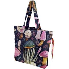 Natural Mushroom Drawstring Tote Bag by GardenOfOphir