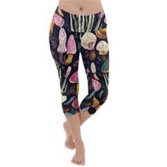 Natural Mushroom Lightweight Velour Capri Yoga Leggings by GardenOfOphir