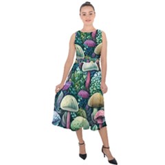 Mushroom Core Fairy Midi Tie-back Chiffon Dress by GardenOfOphir