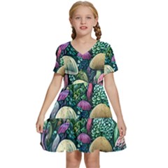 Mushroom Core Fairy Kids  Short Sleeve Tiered Mini Dress by GardenOfOphir