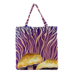 Flowery Garden Mushroom Grocery Tote Bag by GardenOfOphir