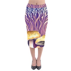 Flowery Garden Mushroom Velvet Midi Pencil Skirt by GardenOfOphir