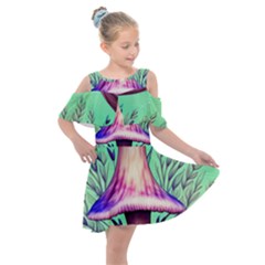 Tiny Witchy Mushroom Kids  Shoulder Cutout Chiffon Dress by GardenOfOphir