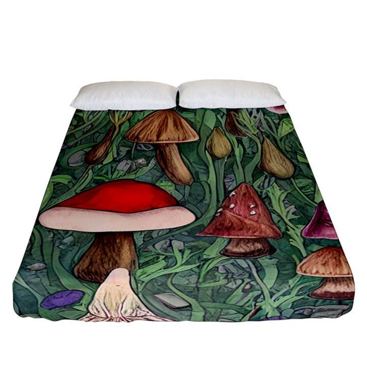 Fairycore Mushroom Forest Fitted Sheet (California King Size)