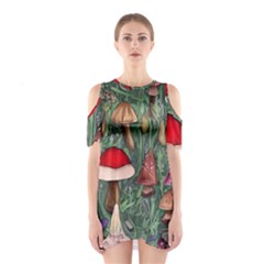 Fairycore Mushroom Forest Shoulder Cutout One Piece Dress by GardenOfOphir