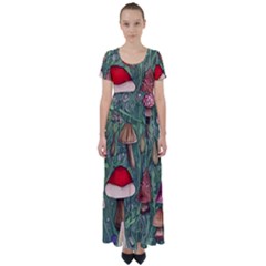 Fairycore Mushroom Forest High Waist Short Sleeve Maxi Dress by GardenOfOphir