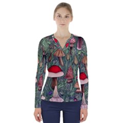 Fairycore Mushroom Forest V-neck Long Sleeve Top by GardenOfOphir