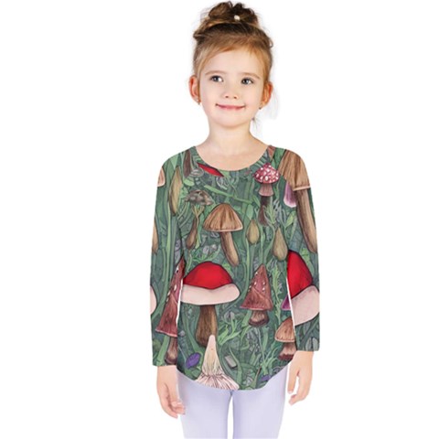 Fairycore Mushroom Forest Kids  Long Sleeve Tee by GardenOfOphir