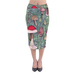 Fairycore Mushroom Forest Velvet Midi Pencil Skirt by GardenOfOphir