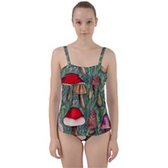 Fairycore Mushroom Forest Twist Front Tankini Set by GardenOfOphir