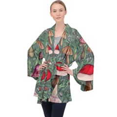 Fairycore Mushroom Forest Long Sleeve Velvet Kimono  by GardenOfOphir