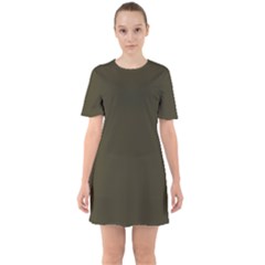 Dark Olive Drab	 - 	sixties Short Sleeve Mini Dress