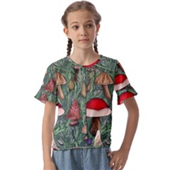 Fairycore Mushroom Forest Kids  Cuff Sleeve Scrunch Bottom Tee