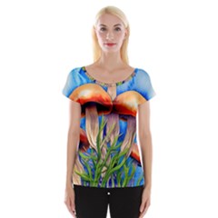 Garden Mushrooms In A Flowery Craft Cap Sleeve Top by GardenOfOphir