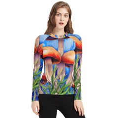 Garden Mushrooms In A Flowery Craft Women s Long Sleeve Rash Guard by GardenOfOphir