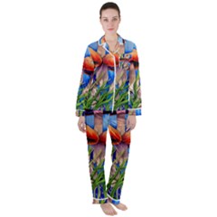 Garden Mushrooms In A Flowery Craft Women s Long Sleeve Satin Pajamas Set	 by GardenOfOphir