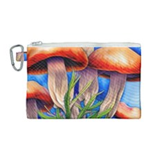 Garden Mushrooms In A Flowery Craft Canvas Cosmetic Bag (medium) by GardenOfOphir