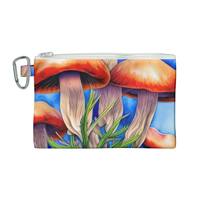 Garden Mushrooms In A Flowery Craft Canvas Cosmetic Bag (Medium)