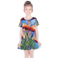 Garden Mushrooms In A Flowery Craft Kids  Simple Cotton Dress by GardenOfOphir