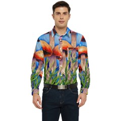 Garden Mushrooms In A Flowery Craft Men s Long Sleeve Pocket Shirt  by GardenOfOphir