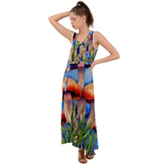 Garden Mushrooms In A Flowery Craft V-neck Chiffon Maxi Dress by GardenOfOphir