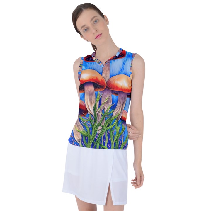 Garden Mushrooms In A Flowery Craft Women s Sleeveless Sports Top