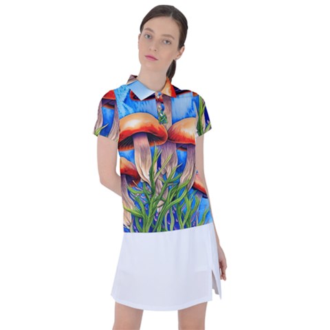 Garden Mushrooms In A Flowery Craft Women s Polo Tee by GardenOfOphir