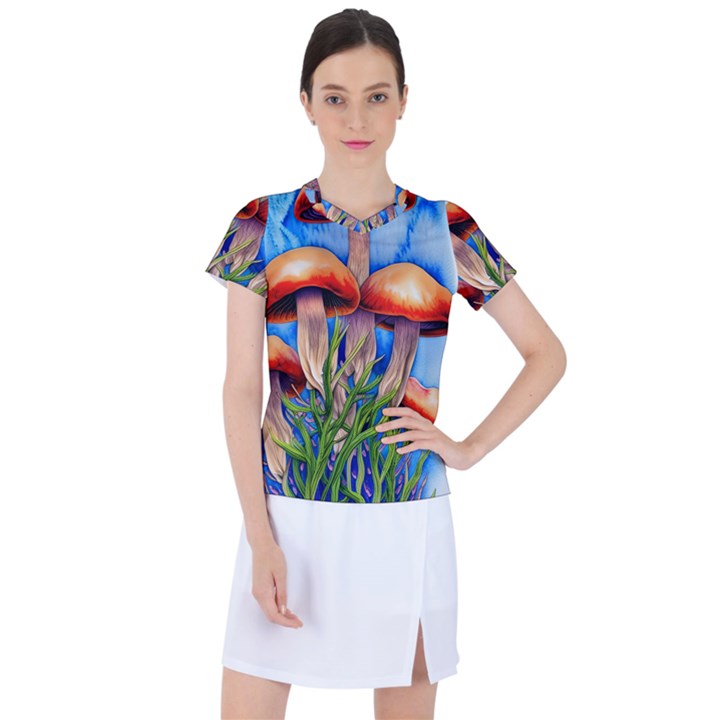 Garden Mushrooms In A Flowery Craft Women s Sports Top